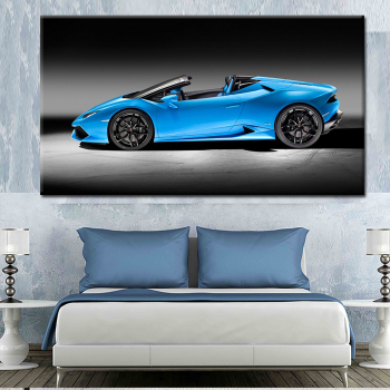 Peinture de toile d'art de mur de voiture de sport bleue de panneau simple sans cadre pour le décor de chambre à coucher