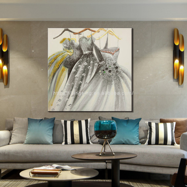 Most popular flower dress and hanger theme handmade flower oil painting kitchen wall decoration