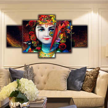 Abstract Wall Art Work India Painting 5 Pieces Canvas Hindu Goddess Flower Black Red Living Room Home Decoration Oil Painting