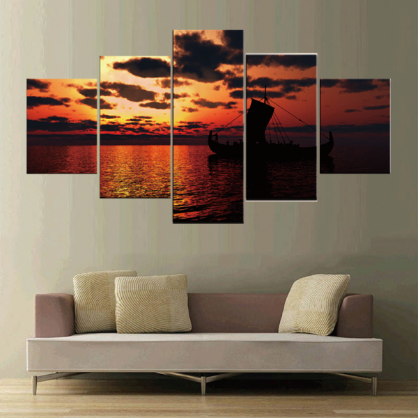 Super quality designs sunset and sailing boat painting art printing canvas decorative painting