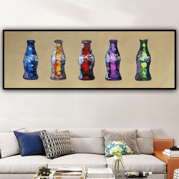Abstraktes handgemachtes Ölgemälde Bunte Cola-Flasche für Wohnzimmer, Zuhause, Hotel, Café, moderne Inneneinrichtung