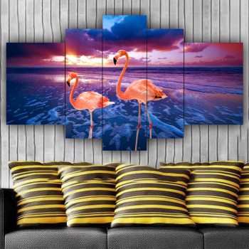 Factory original frameless art prints living room decoration five oil paintings flamingo oil painting