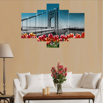 5 piezas de pinturas al óleo para el hermoso paisaje de la ciudad, puente de cruce del río, decoración del hogar