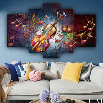 5 Panel Guitar and drum Printed Canvas Painting Wall Art Poster Pictures Framework Tableau Decoration Murale Salon Modern