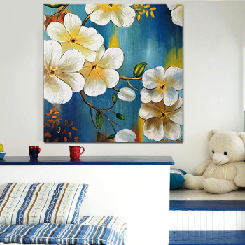 Wholesale Custom White Flower Home Accessories Canvas Painting Handmade Oil Painting for home decor