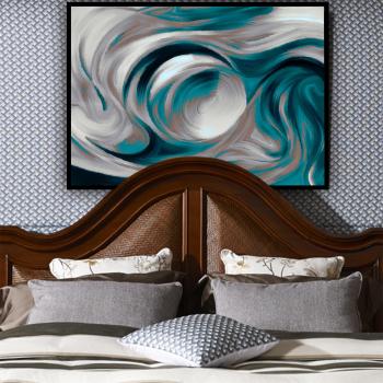 Póster abstracto de decoración del hogar azul y blanco del caos, arte de pared de salón, pintura al óleo sobre lienzo