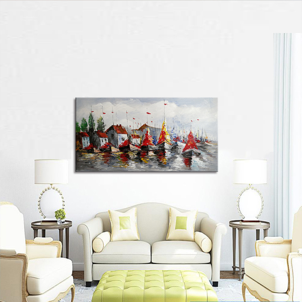 handmade painting  Thick texture Seaside family  for room decoration