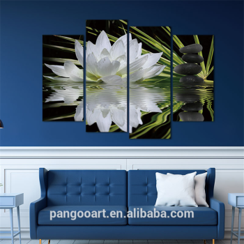 4 unids / set lienzo impreso flor loto blanco en negro cuadro de arte de pared con pinturas de pared modernas cuadro modular