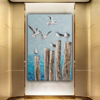 Handmade Texture Oil Painting Seabirds by the sea Abstract Art Wall Pictures for Home Office Decoration