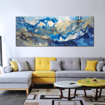 Lienzo abstracto pintura paisaje azul lienzo pared arte cuadro para decoración de sala de estar moderno Muur tamaño grande