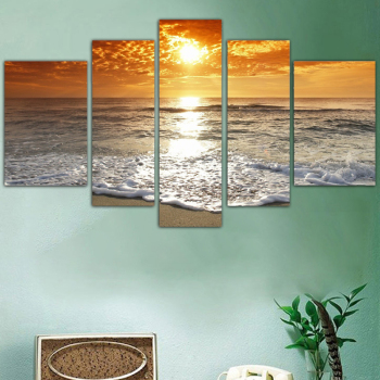 Canvas 5 Panel Hot The beach the sea the golden sky the scenery pretty Wall Art Poster HD Print OTHER Paintings