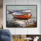 Handmade  Texture Oil PaintingTwo small boats docked by the river Abstract Art Wall Pictures for Home Office Decoration