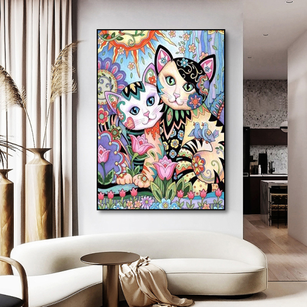 Home Decor Wall Art 5d Diy Diamond Painting Mom And Baby Cat Full Drill Animal Picture Embroidery Diamond Painting