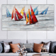 Art Fabric Canvas Pure Hand Painted Oil Painting, Abstract colorful sailing boat frameless wall art painting