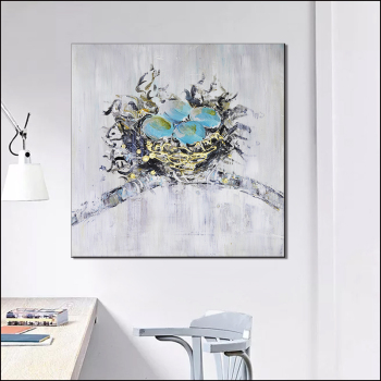 Decoración de pared hecha a mano, nido de pájaro abstracto desgastado, pintura al óleo sobre lienzo para decoración para sala de estar, póster Vintage, decoración de pared