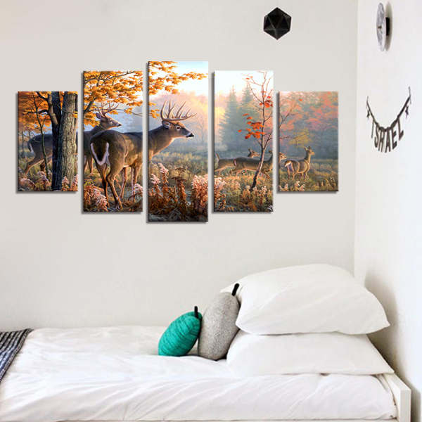 5 panels deer Beacon Canvas Wall Art Canvas Painting Custom Wall Paintings Art Work Painting  Living Room Wall Decoration