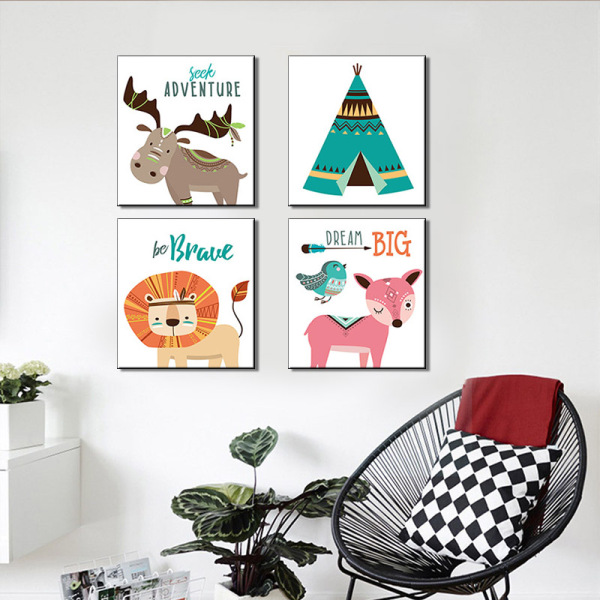 Wall art home decoration painting kits, modern cartoon animal painting set, printed type canvas wall painting