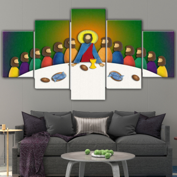 Abstract Frameless Jesus Dinner Abstract Cartoon 5 Canvas Wall Art Combination Painting Home Decoration Oil Painting