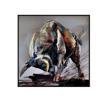 Peinture à l'huile de texture faite à la main à 100% Une vache en difficulté Art abstrait Mur Photos