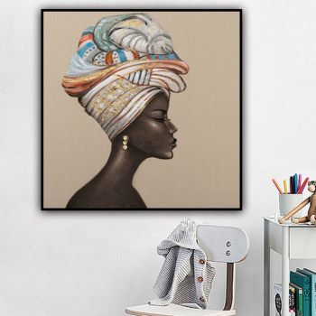 Wholesale Factory Beautiful Black Woman Diy Portrait Oil Painting Wall Art For Home Decor 80X80cm