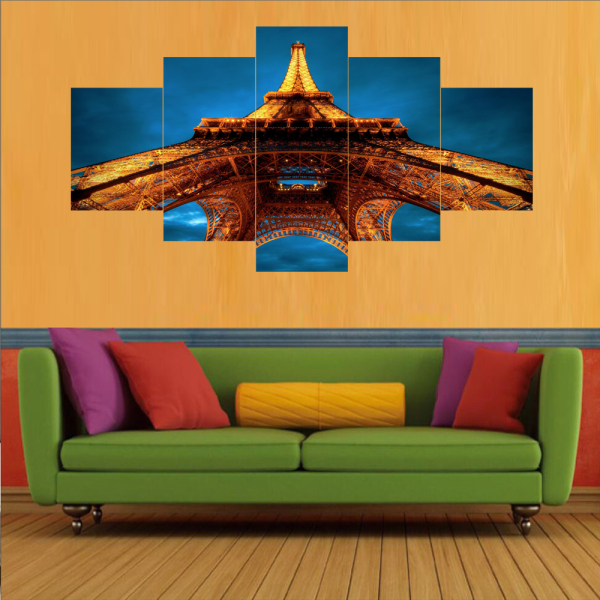 Modern Frameless Golden Light Eiffel Tower Printing Wall Art Home Oil Painting Decoration 5 Living Room Pictures