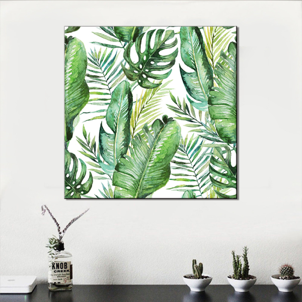 Green Watercolor Leaves Plants Poster Scandinavian Style Decorative Picture Modern Wall Art Paintings for Living Room