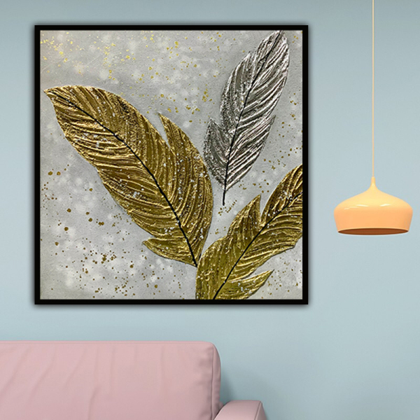handmade oil painting  Golden feathers Thick texture home decor  Wall Decoration