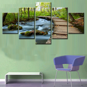 Modern 5 Frameless Canvas Forest Path Stream Printing Wall Art Home Decoration 5 Living Room Picture