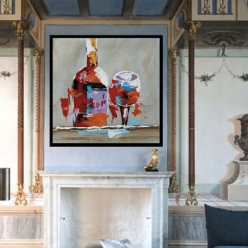 Art mural fait à la main coloré bouteilles et tasses peintures oeuvre peinte à la main peinture à l'huile abstraite sur toile décoration de la maison moderne