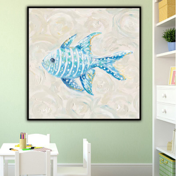 Decoración de pared hecha a mano, un pez de mar azul, lienzo abstracto, pintura al óleo, decoración de pared