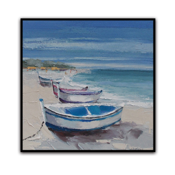 handmade oil painting Boats on the beach Thick texture home decor  Wall Decoration