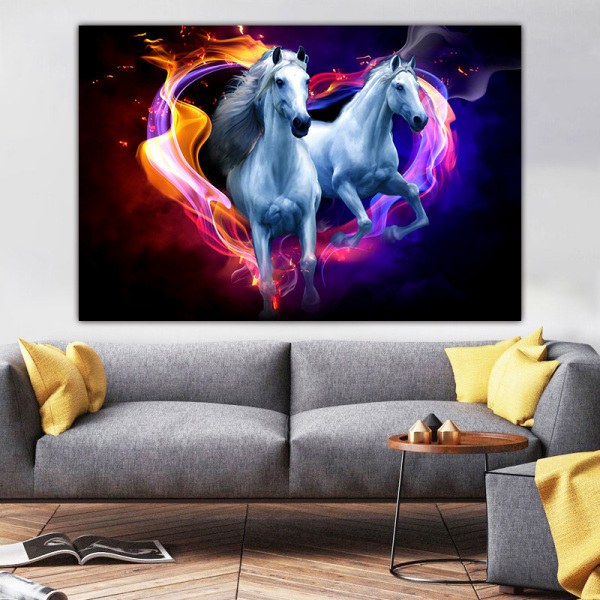 Room wall art animal colored running horse oil painting sofa background modern decorative painting