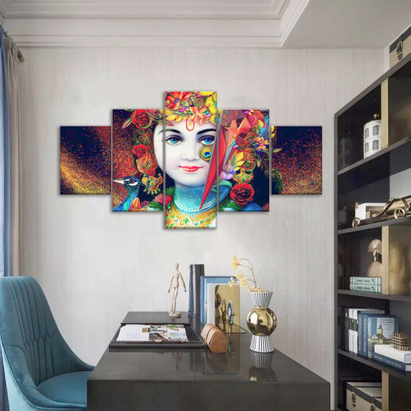 Abstract Printing 5 Pieces Space Canvas Wall Art Picture, Religious India Hindustan Portrait Art Wall Painting