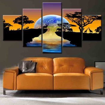 Modern 5 Frameless Canvas African Prairie Animal Painting Printing Wall Art Home Decoration 5 Living Room Picture