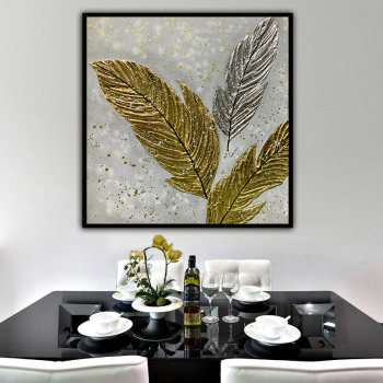 handmade oil painting  Golden feathers Thick texture home decor  Wall Decoration