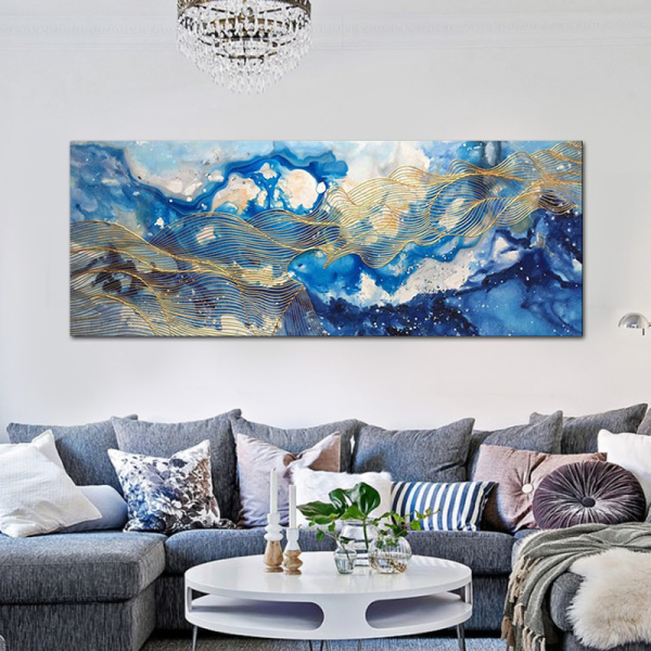 abstract canvas painting blue Landscape canvas wall art picture for living room decoration modern Muur Large Size