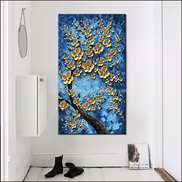 New arrival vertical version of handmade oil painting metal flower theme custom handmade oil wall painting