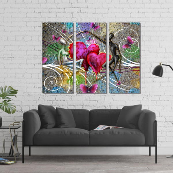 Lovers Focus On Love Modern 3 Frameless Interior Wall Art Home Decoration Oil Painting