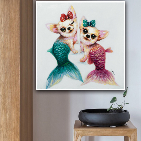 Modern Art Paintings Abstract Oil Handmade Acrylic Cat fish Animals Wall Picture Home Decor Painting