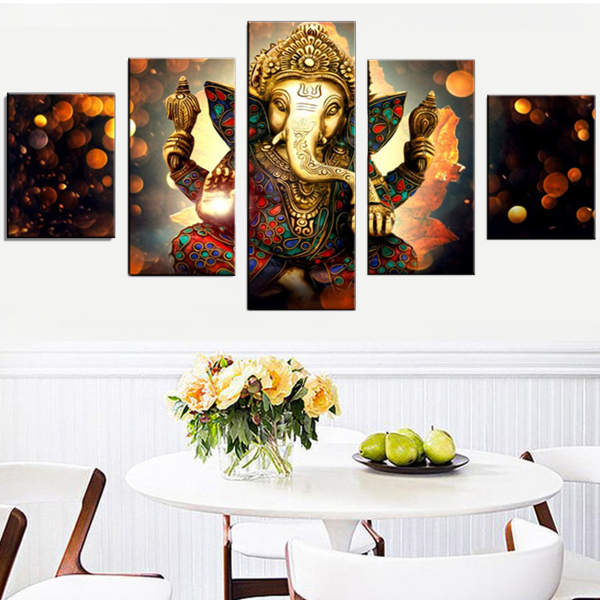 Indian God Elephant 5 Canvas Wall Art Combination Painting Home Decoration Oil Painting