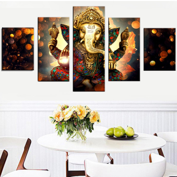 Indian God Elephant 5 Canvas Wall Art Combination Painting Home Decoration Oil Painting
