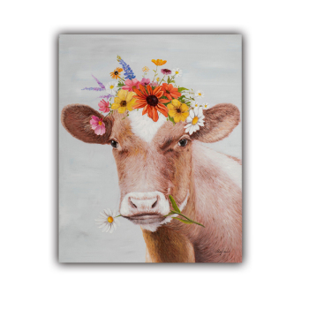 High Quality Animal Art Handmade Cow Head with flowers home Oil Painting on Canvas High Quality Animal Art Handmade Cow Head with flowers home Oil Painting on Canvas