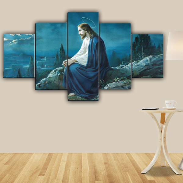 Jesus Blue Background 5 Canvas Wall Art Combination Painting Home Decoration Oil Painting