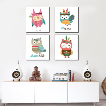 Modern Frameless Bird Wall Artist Painting Oil Painting 4 Drawing of Living Room