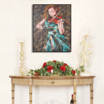 Handmade luxury lady paly violin oil painting art, good quality beautiful handpainted oil painting