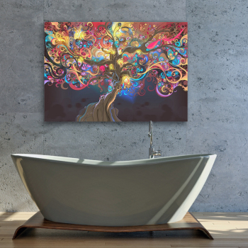 Abstract colorful tree on black background living room bedroom print decoration canvas painting