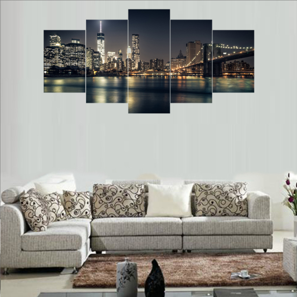 Modern Frameless City Night Scene Printing Wall Art Home Oil Painting Decoration 5 Living Room Pictures