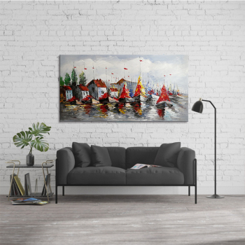 handmade painting Thick texture Seaside family for room decoration