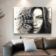 Feather Long Hair Girl Modern Frameless Printing Wall Art Home Black And White Decorative Oil Painting