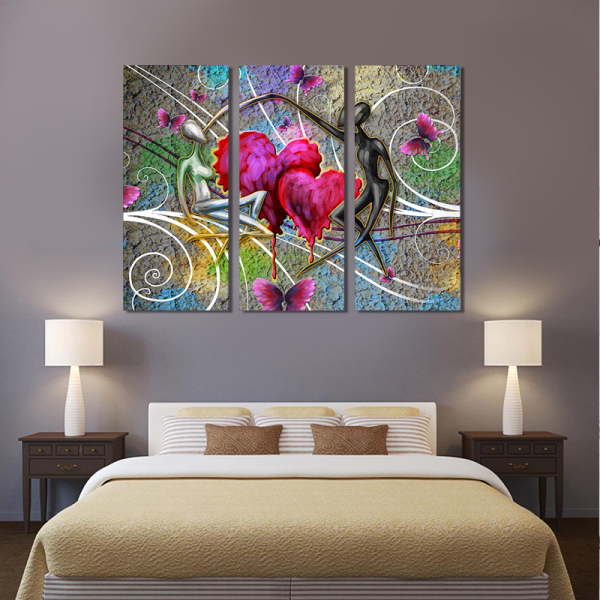 Lovers Focus On Love Modern 3 Frameless Interior Wall Art Home Decoration Oil Painting
